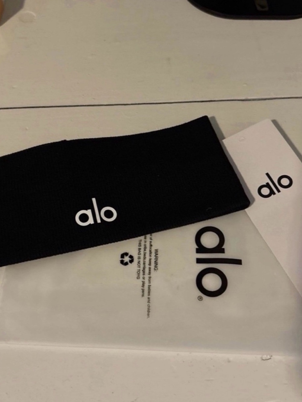 ALO Yoga Black Headband with White Logo
